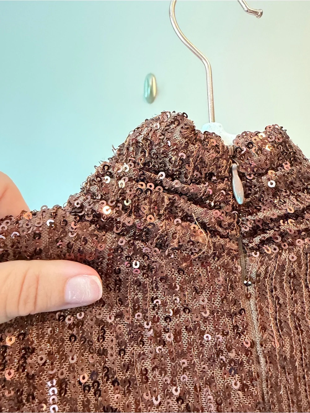 Ronny Kobo Brown Sequin Mock Neck Long Sleeve Mini Dress Sz XS VGUC
